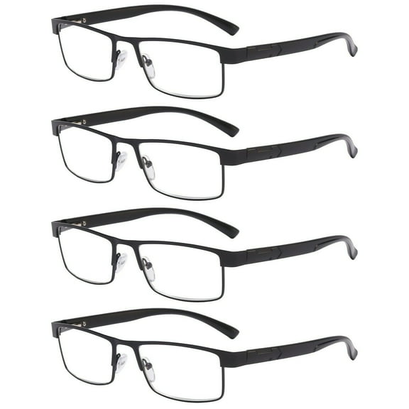 4 Packs Classic Style Rectangular Metal Frame Reading Glasses Spring Hinge Readers for Men Women +4.00
