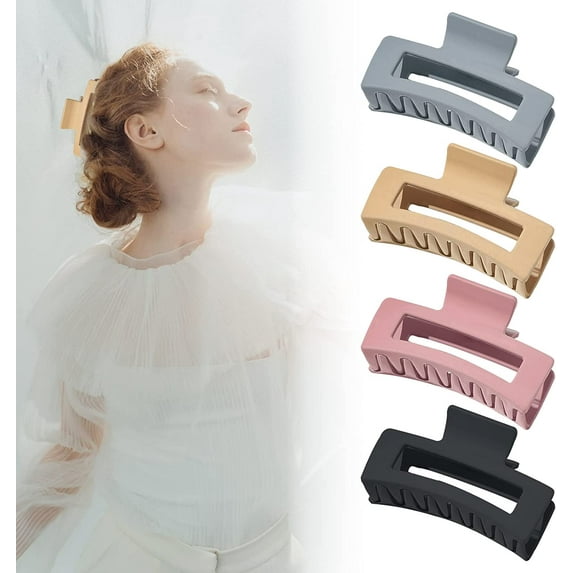 4 Packs Claw Clip for Thick Hair, Matte Rectangle Banana Clip Set for Women Girls, 3 inch Fashion Accessories Barrettes for Long Hair