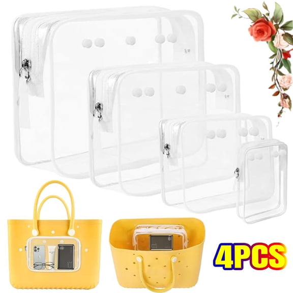 4 Packs Clear Bogg Beach Tote Bag Accessories suitable for Bogg Bag Insert Bag Travel Cellphone Makeup Clean Toiletry Brush Organizer Cosmetic Divider Storage Inner Pouch