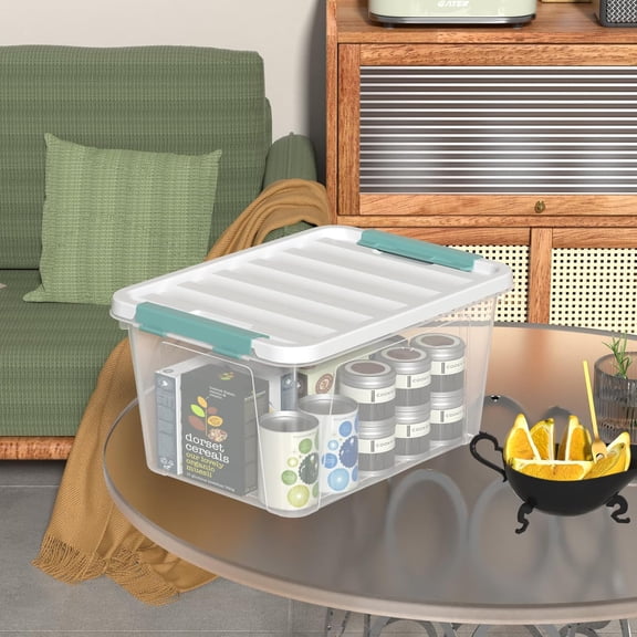 4 Packs Clear Storage Latch Boxes, 20 Quart Plastics Storage Bins with Lids, Stackable