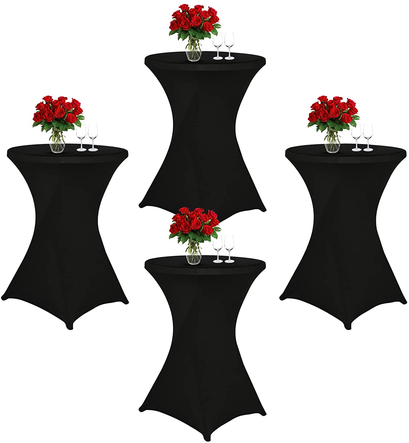 Efavormart Black Round Spandex Cocktail Table Cover With Natural Wavy