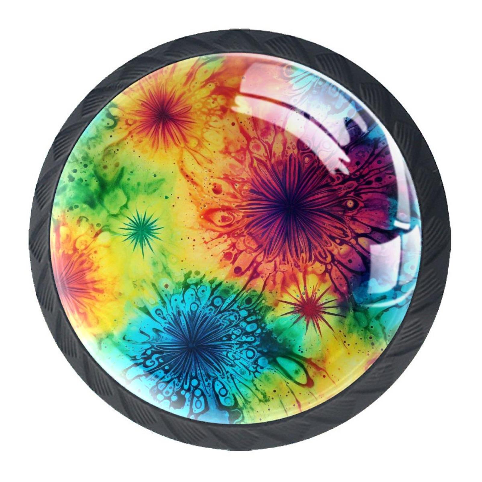 4 Packs Colorful Tie Dye Crystal Knobs, Black Dresser Knobs