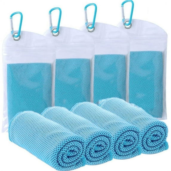 4 Packs Cooling Towels for Neck, Large Cooling Towel (43"x 15"), Ice Towel, Microfiber Towel, Soft Breathable Chilly Towel for Yoga,Sport,Gym,Workout,Camping More Activities,Blue