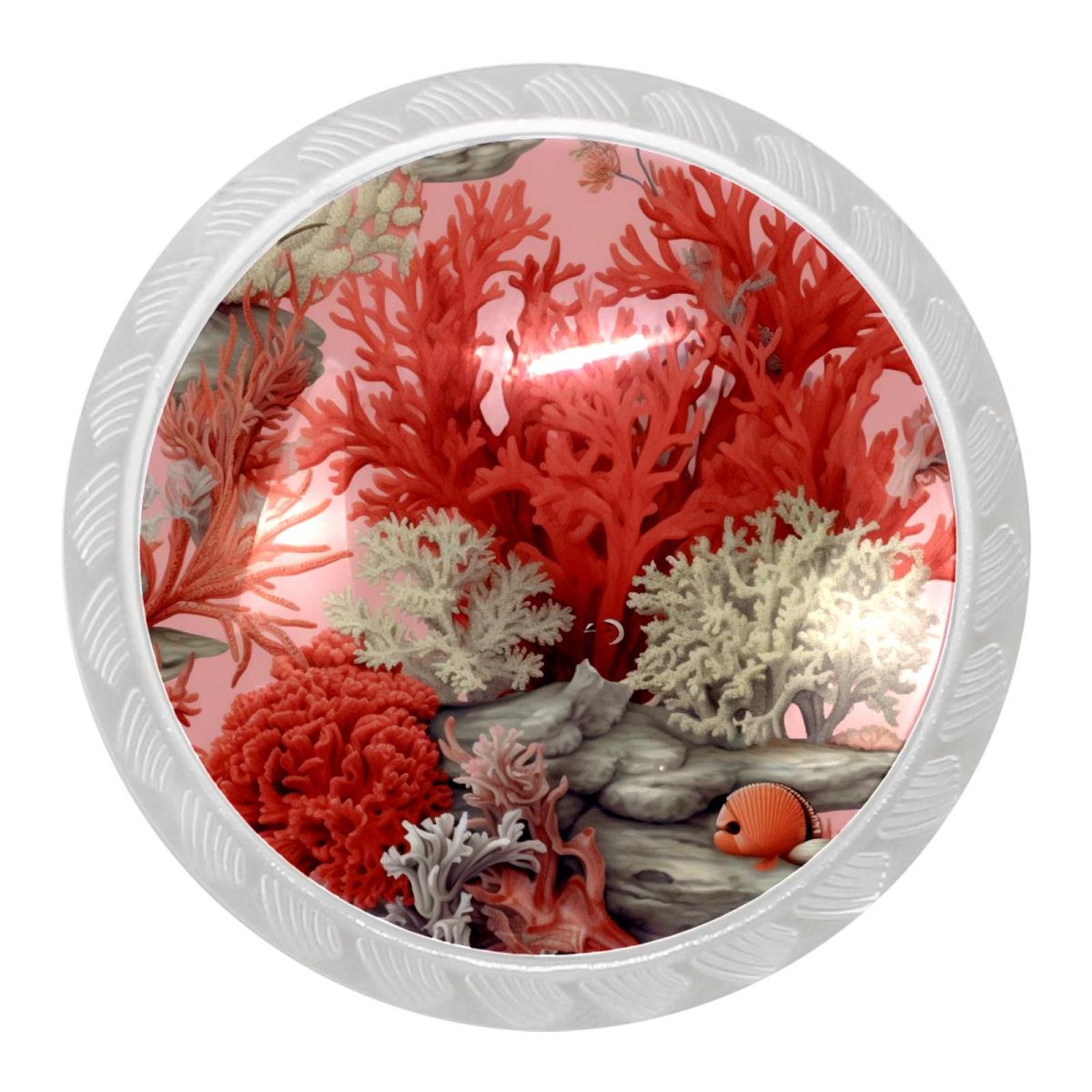 4 Packs Coral Knobs, 1.37" Modern Kitchen Pulls with