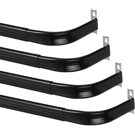 4 Packs Curtain Single Rods Bulk for Windows Adjustable Tension Rod for Door Kitchen Valance Sash Curtains, Bracket and Hardware Included(48-84 Inch,Black)