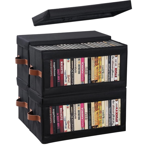 4 Packs DVD Storage Box with Visible Window Hard Shell CD Storage Holder Organizer with Handles Holds up to 104 Cases, CD Holder for Blu-Ray DVD Case