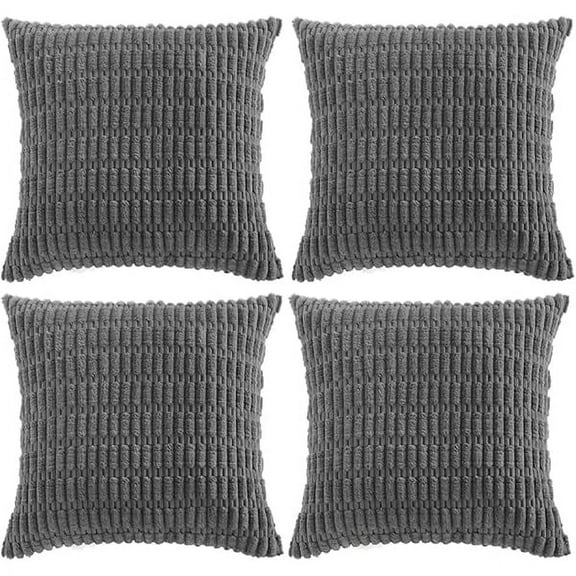 4 Packs Dark Grey Decorative Throw Pillow Covers 22x22 Inch for Couch Bed, Rustic Modern Farmhouse Boho Home Decor, Soft Plush Corduroy Gray Cute Square Accent Cushion Case 55x55 cm