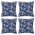 4 Packs Decorative Throw Pillow Covers, Blue Leaves Lilies Flowers