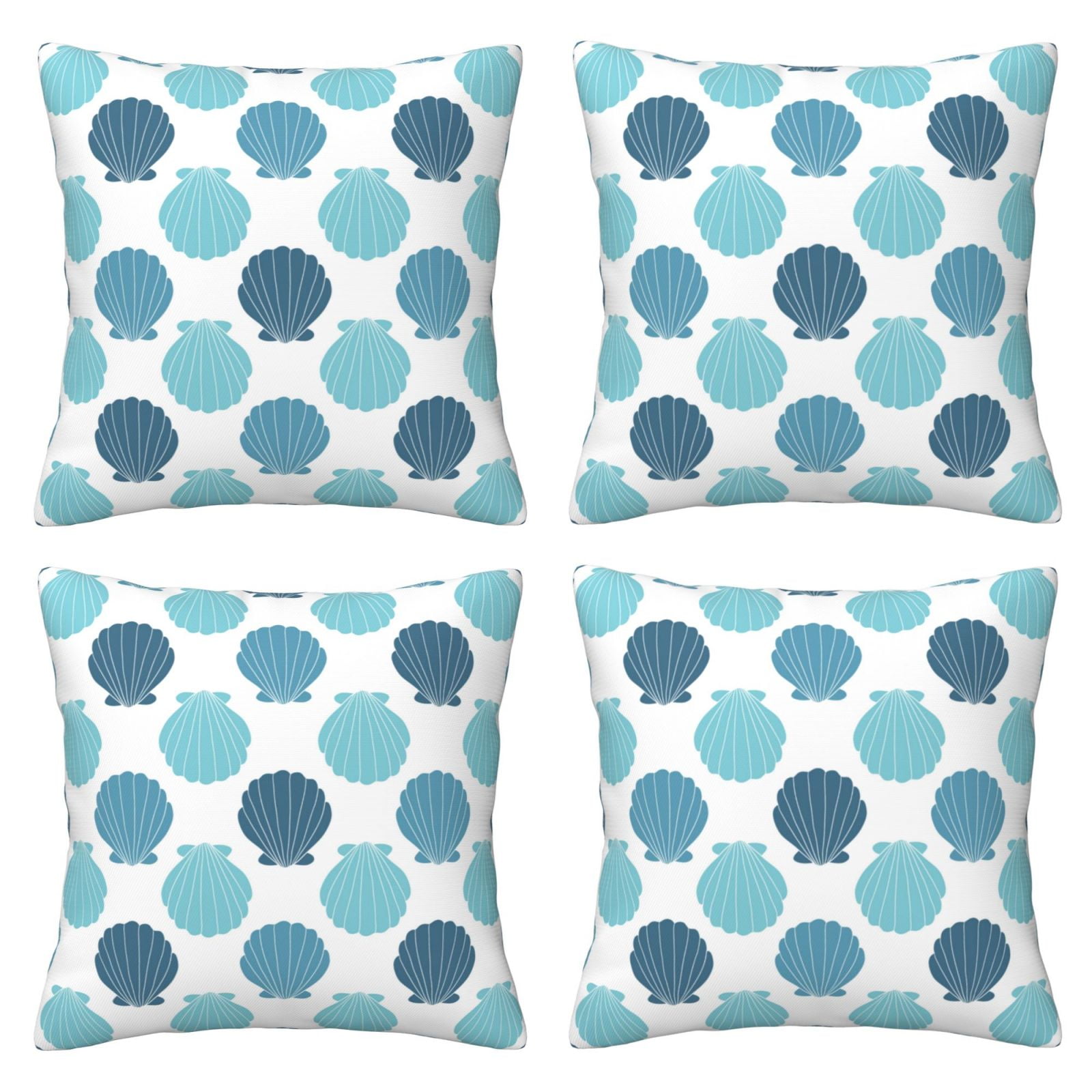 4 Packs Decorative Throw Pillow Covers, Blue scallop Pillow Covers