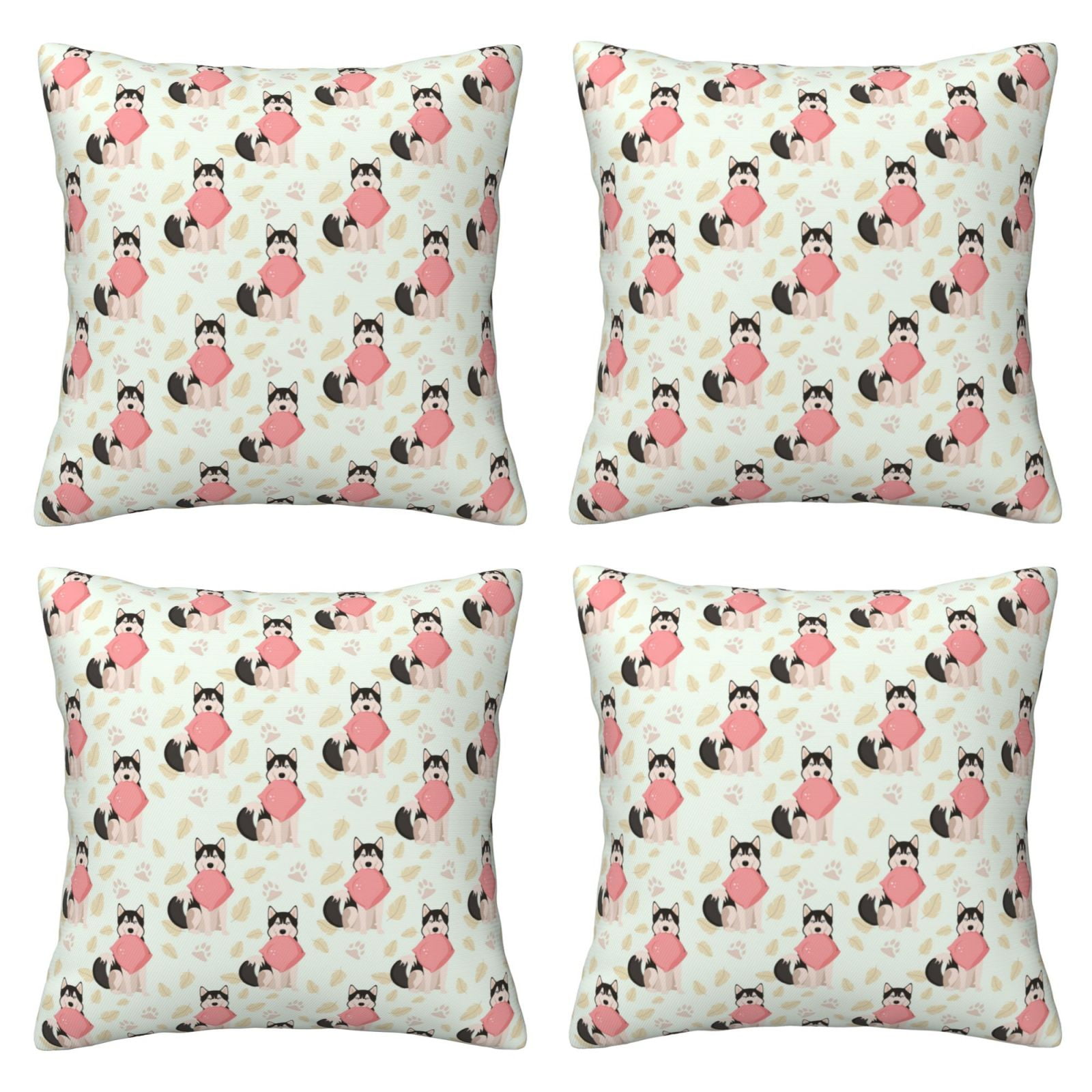4 Packs Decorative Throw Pillow Covers, Cute Dog leaf cool Pillow