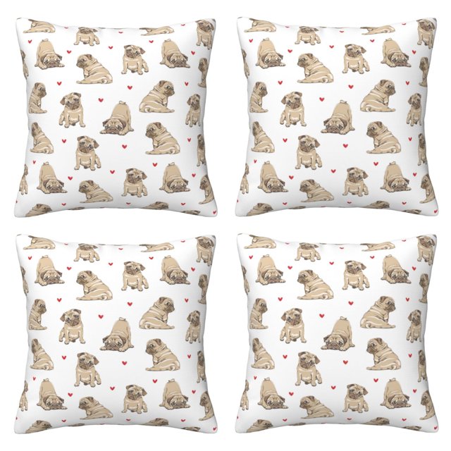 4 Packs Decorative Throw Pillow Covers, Cute French Bulldog Love_A