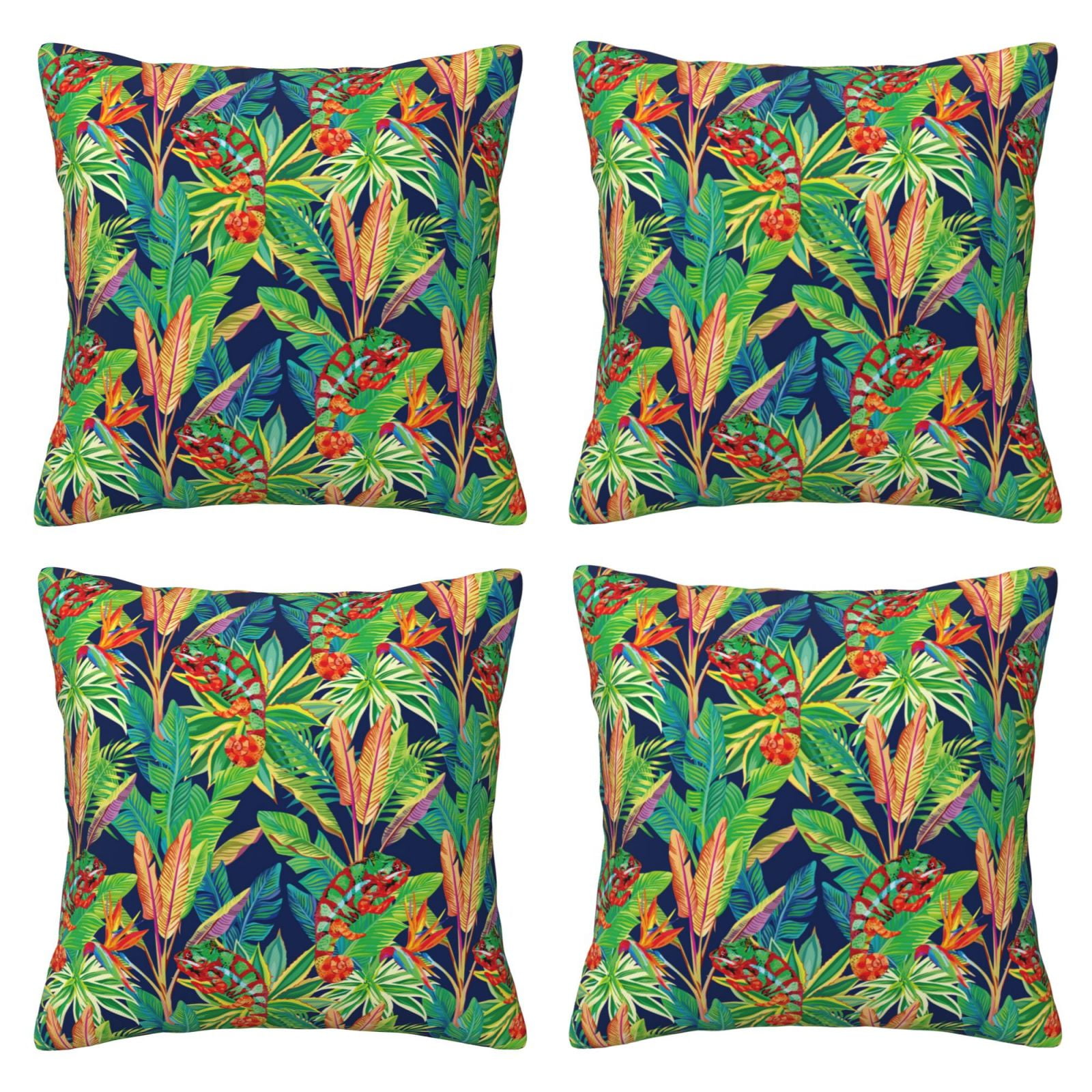 4 Packs Decorative Throw Pillow Covers, Cute Lizard Chameleon Banana