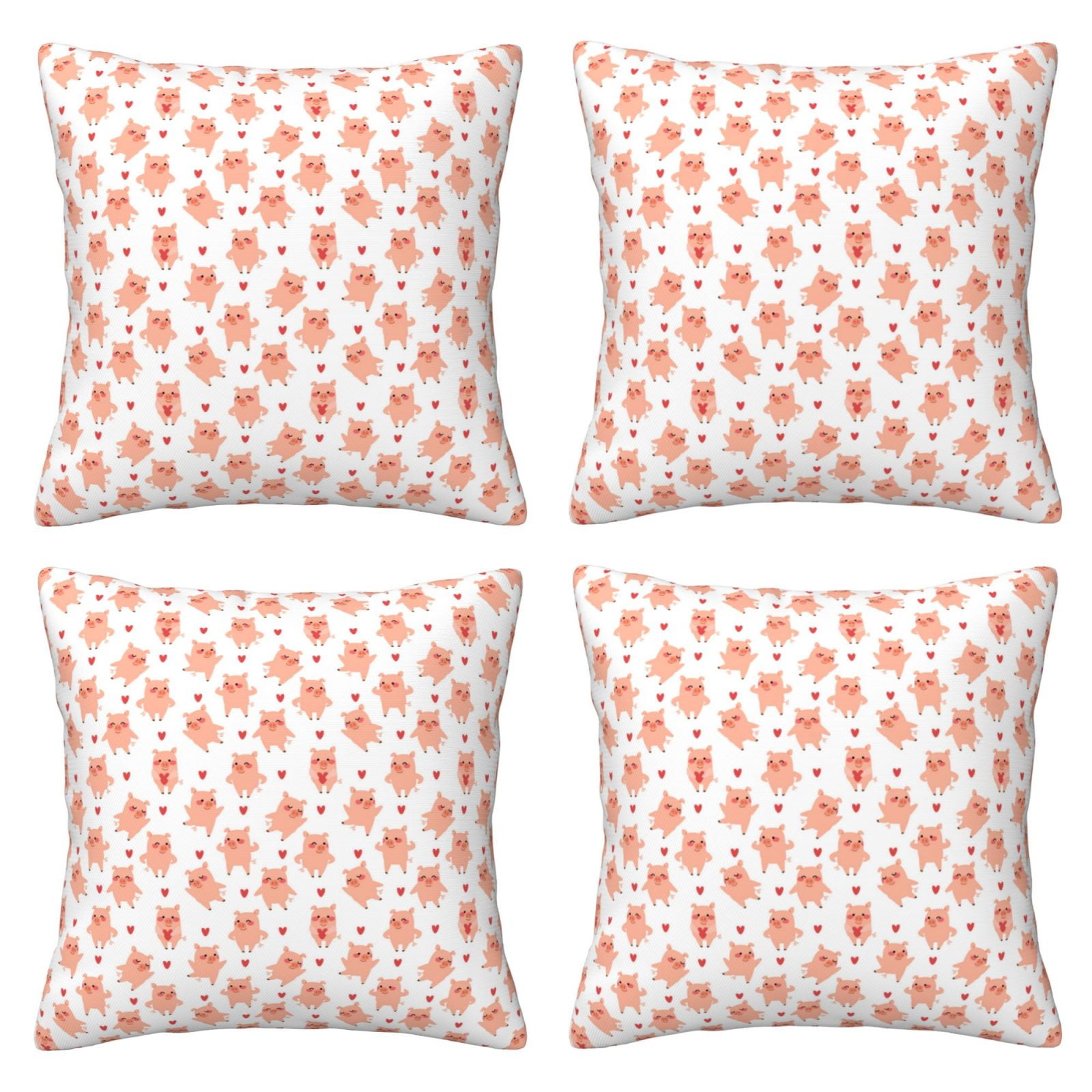 4 Packs Decorative Throw Pillow Covers, Cute Pig Pink No.20035 Pillow