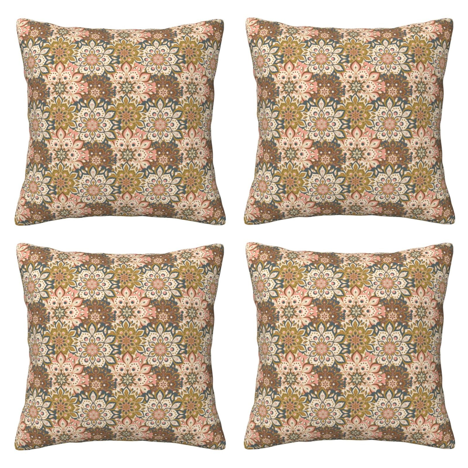 4 Packs Decorative Throw Pillow Covers, Mandala Pillow Covers 12x12