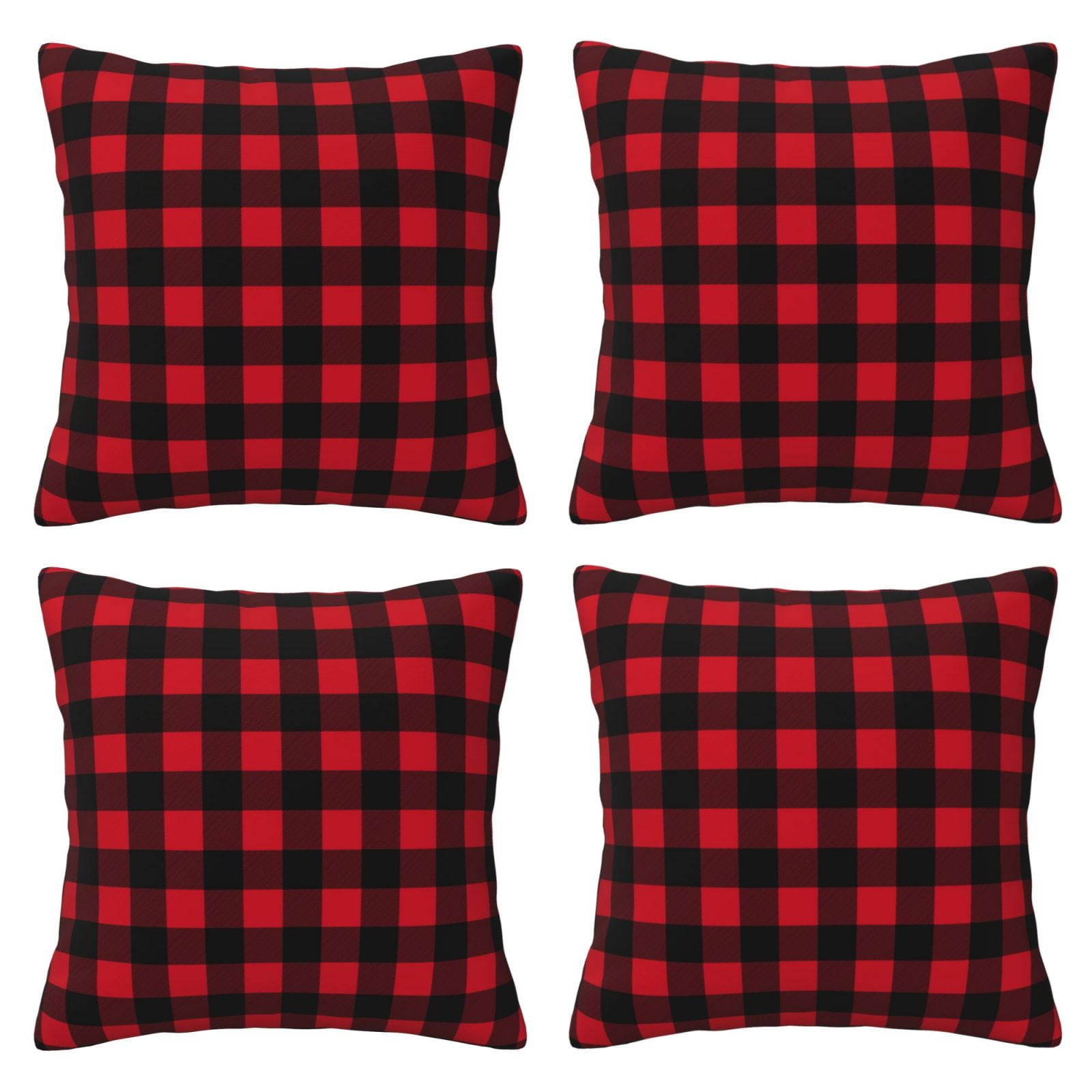 4 Packs Decorative Throw Pillow Covers, Red Black Twill Stripe Plaid