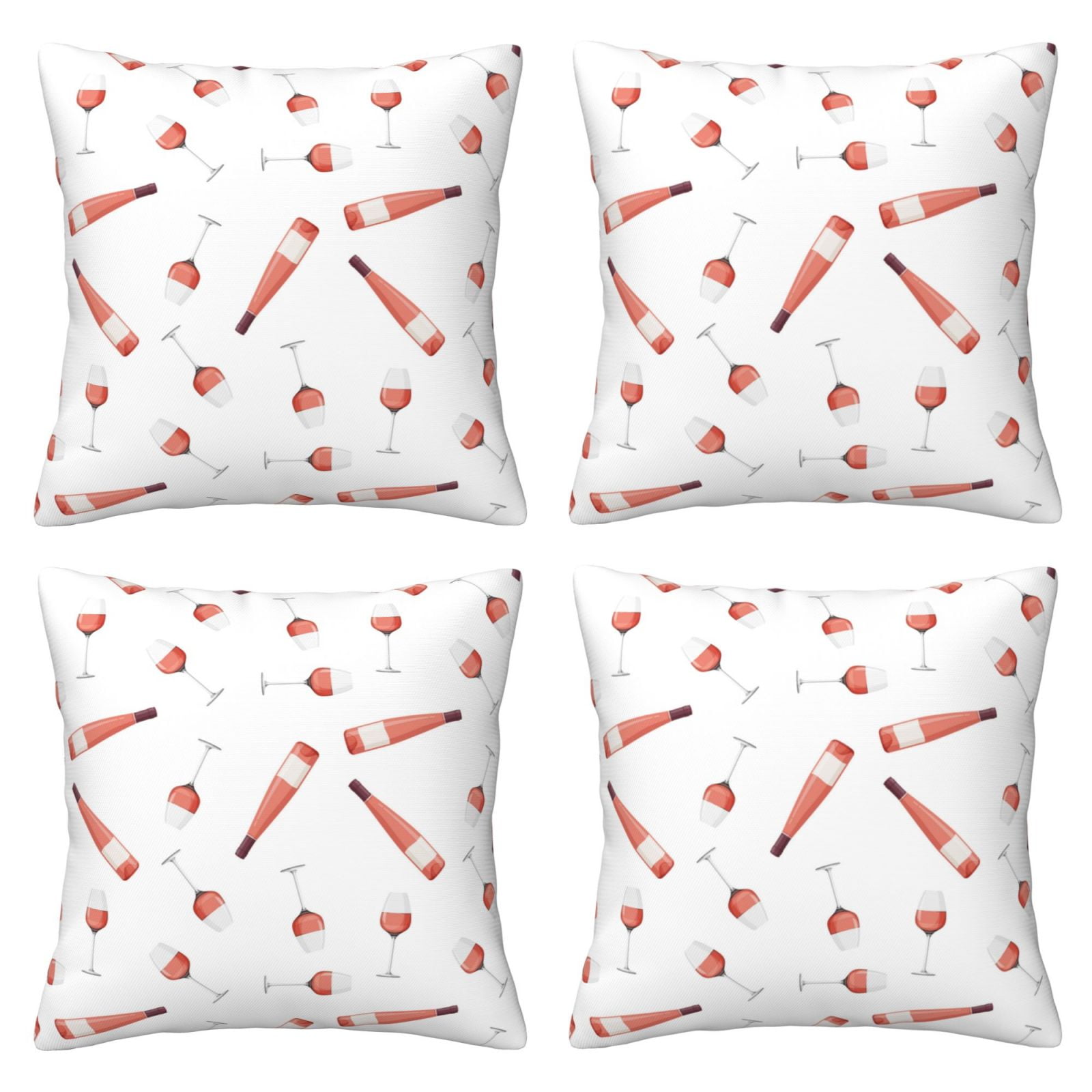 4 Packs Decorative Throw Pillow Covers, Simple Wine Glasses Wine Bottle