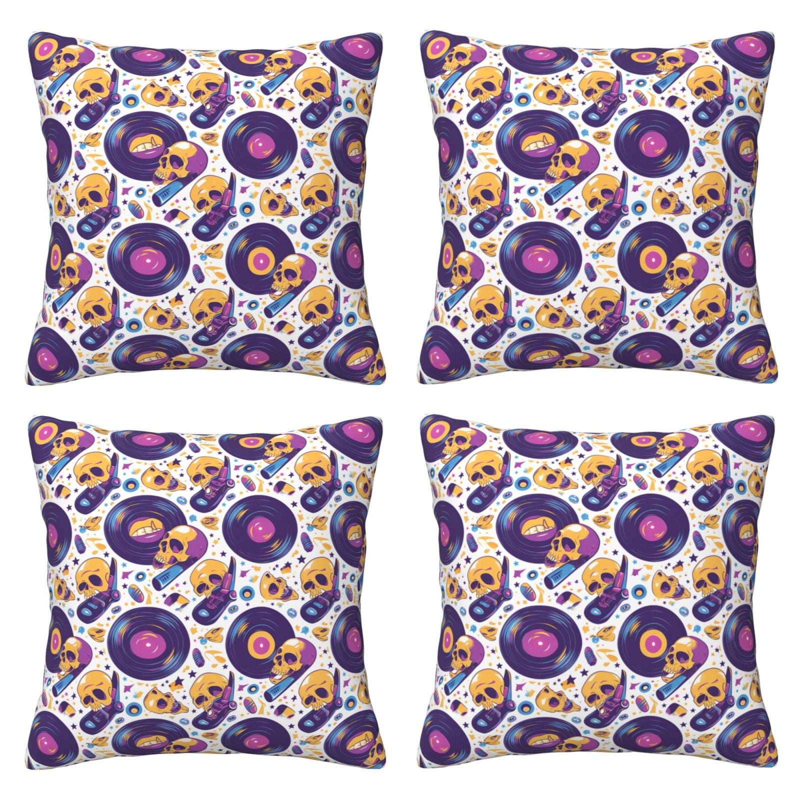 4 Packs Decorative Throw Pillow Covers, record rock Skull star Pillow