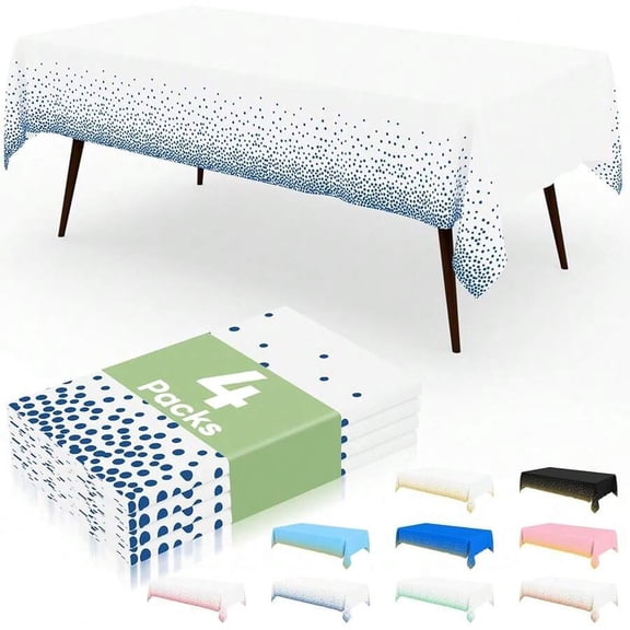 4 Packs Disposable Tablecloth 54x108 Inch Waterproof Plastic Navy Dots On White Gradient For Party Picnic