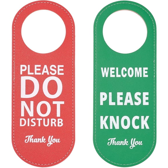 4 Packs Do Not Disturb Door Hanger Sign 23x8 cm Double Sided Designed Notice Hanger Signs Leather Sign Welcome Please Knock Sign Please Do Not Disturb Sign for Hotel Home Meeting Session