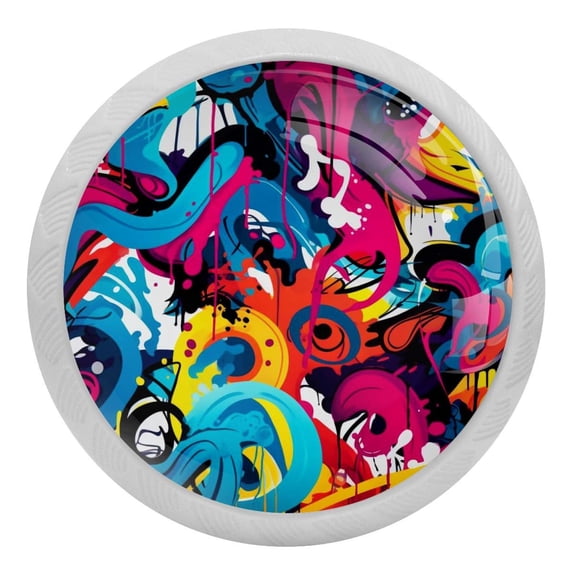 4 Packs Doodles Art Painted Fluorescence Crystal Glass Cabinet Knobs Drawer Handles for Kitchen Cabinets Dresser Cupboard Wardrobe Pulls Handles