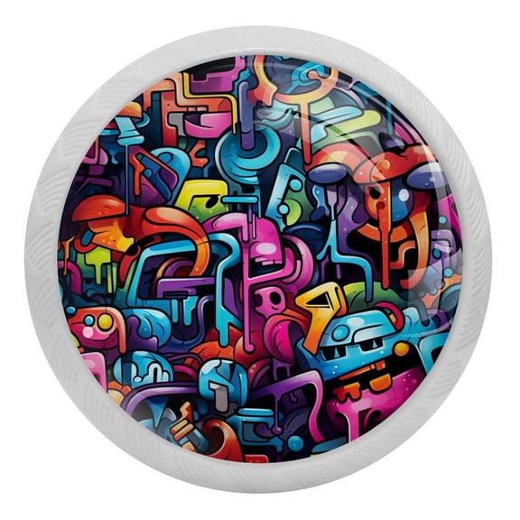 4 Packs Doodles Art Painted Fluorescence Crystal Glass Cabinet Knobs Drawer Handles for Kitchen Cabinets Dresser Cupboard Wardrobe Pulls Handles