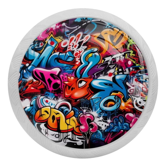 4 Packs Doodles Art Painted Fluorescence Crystal Glass Cabinet Knobs Drawer Handles for Kitchen Cabinets Dresser Cupboard Wardrobe Pulls Handles