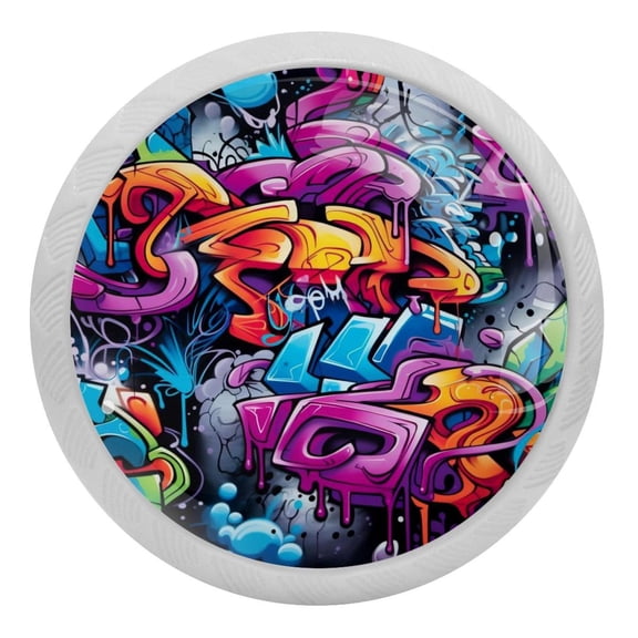 4 Packs Doodles Art Painted Fluorescence Crystal Glass Cabinet Knobs Drawer Handles for Kitchen Cabinets Dresser Cupboard Wardrobe Pulls Handles