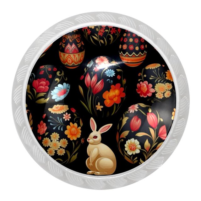 4 Packs Drawer Dresser Knobs, Happy Easter Egg Bunny Crystal Glass