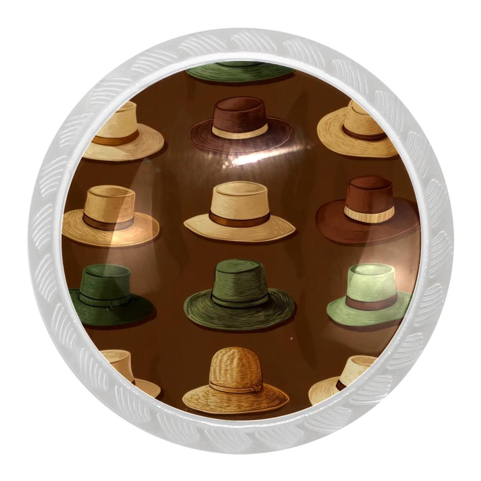 4 Packs Drawer Dresser Knobs, West Wild Cowboy Hats Pattern Brown