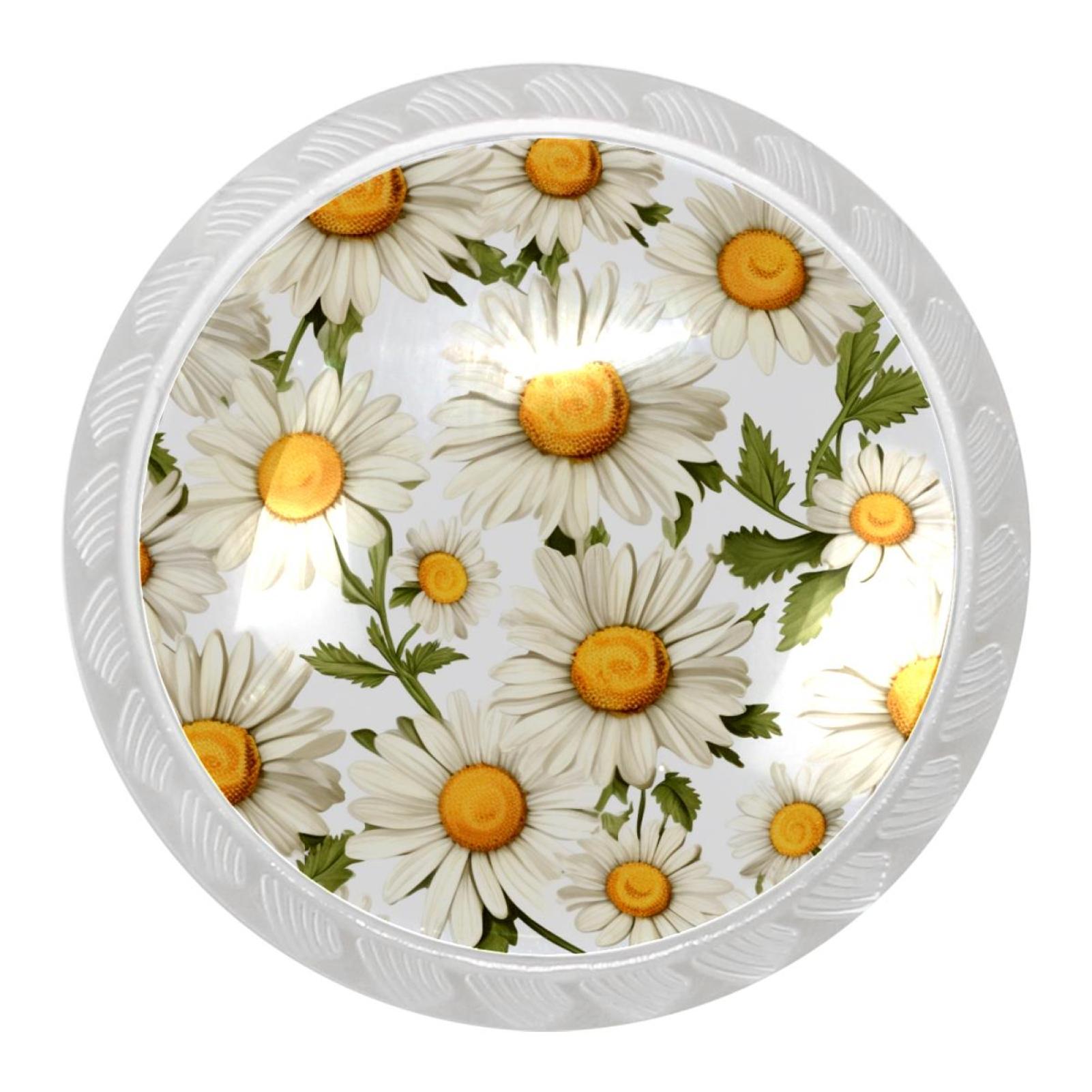 4 Packs Drawer Knobs, 35mm White Knobs, Daisy Dresser Knobs