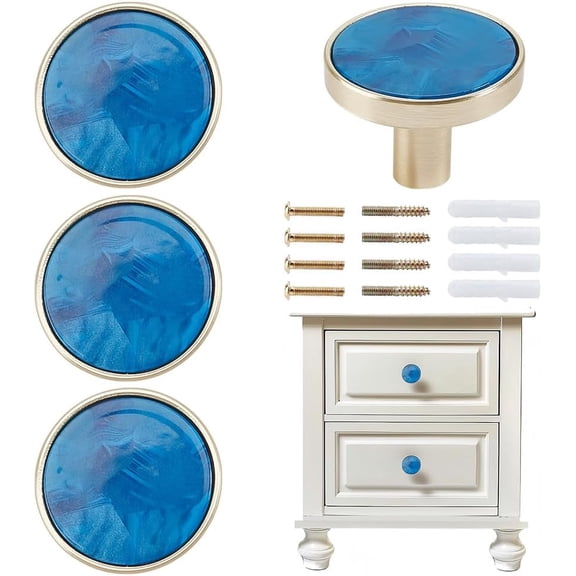 4 Packs Drawer Knobs Gold Dresser Knob Zinc Alloy Pulls Handles Mother of Pearl Furniture Knobs Accessories for Kitchen Cabinet Dresser Drawers Door Decorative 1.2" Diameter Blue making
