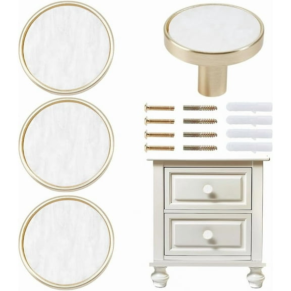4 Packs Drawer Knobs Gold Dresser Knob Zinc Alloy Pulls Handles Mother of Pearl Furniture Knobs Accessories for Kitchen Cabinet Dresser Drawers Door Decorative 1.2" Diameter White