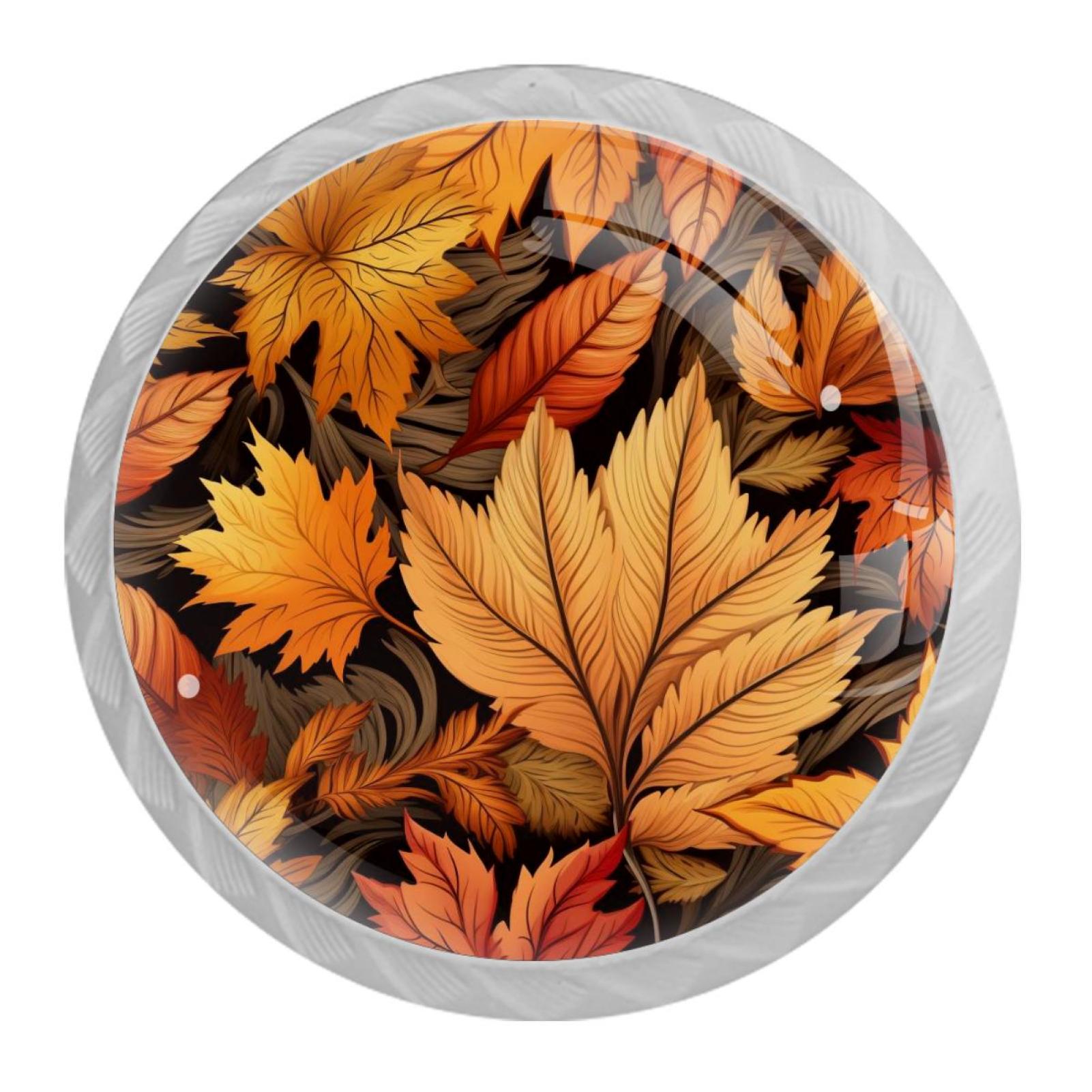 4 Packs Dresser Drawers Pulls Handles, White Kitchen Knobs, Thanksgiving Leaves Maple