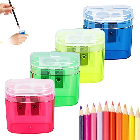 4 Packs Dual Hole Pencil Sharpener with Lid, Assorted Multiple Colors