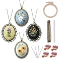 thumbnail image 1 of 4 Packs Embroidery Necklace Kits, Embroidery Pendant Kit Mini Cross Stitch Kit with Hoop, Necklace, Pendant, Stamped Pattern Cloth, Instructions, etc., Embroidery Kits for Adults, 1 of 6