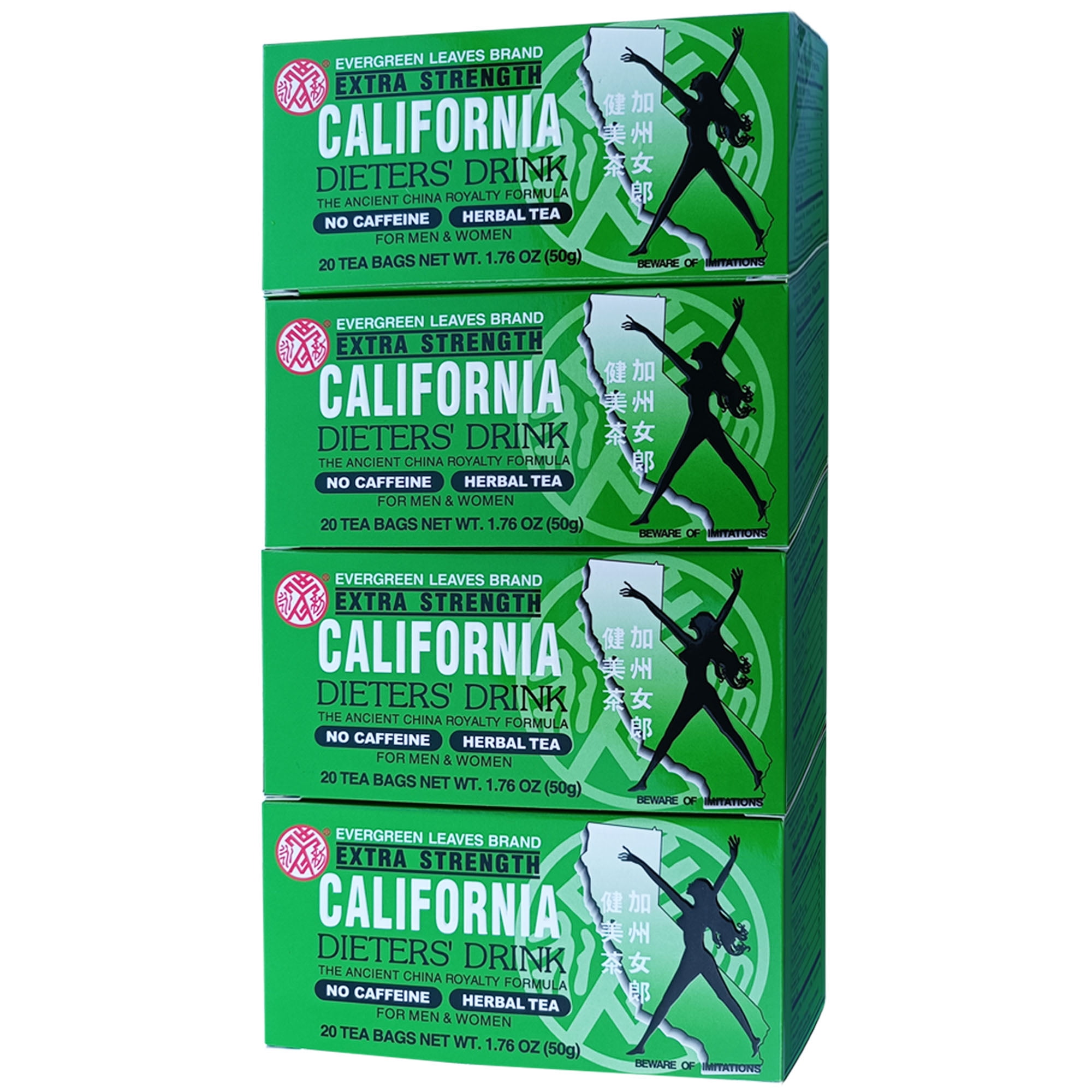 4 Packs Evergreen Leaves Brand Extra Strength California Dieters' Drink