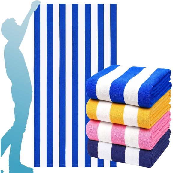 4 Packs Extra Large Bath Towels Striped Beach Towel Bathroom Sheets Soft Fluffy Cruise Essentials 2025 Swim Pool Stuff Must Have Spa Poolside Items Vacation Accessories Necessities