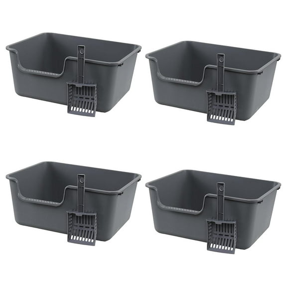 4 Packs Extra Large Cat Litter Box, Open Top Kitty Litter Box for Multi-Cat, Gray, 8.58" High