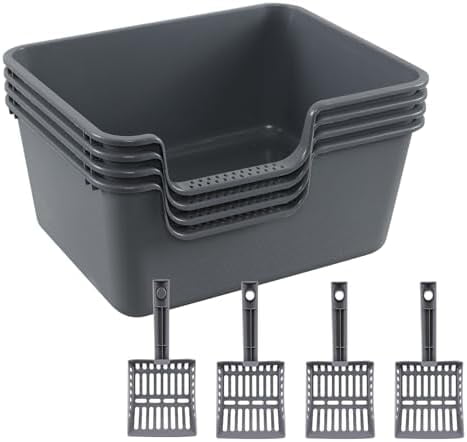 4 Packs Extra Large Cat Litter , Open Top Kitty Litter  for Multi-Cat, Gray, 8.58" High