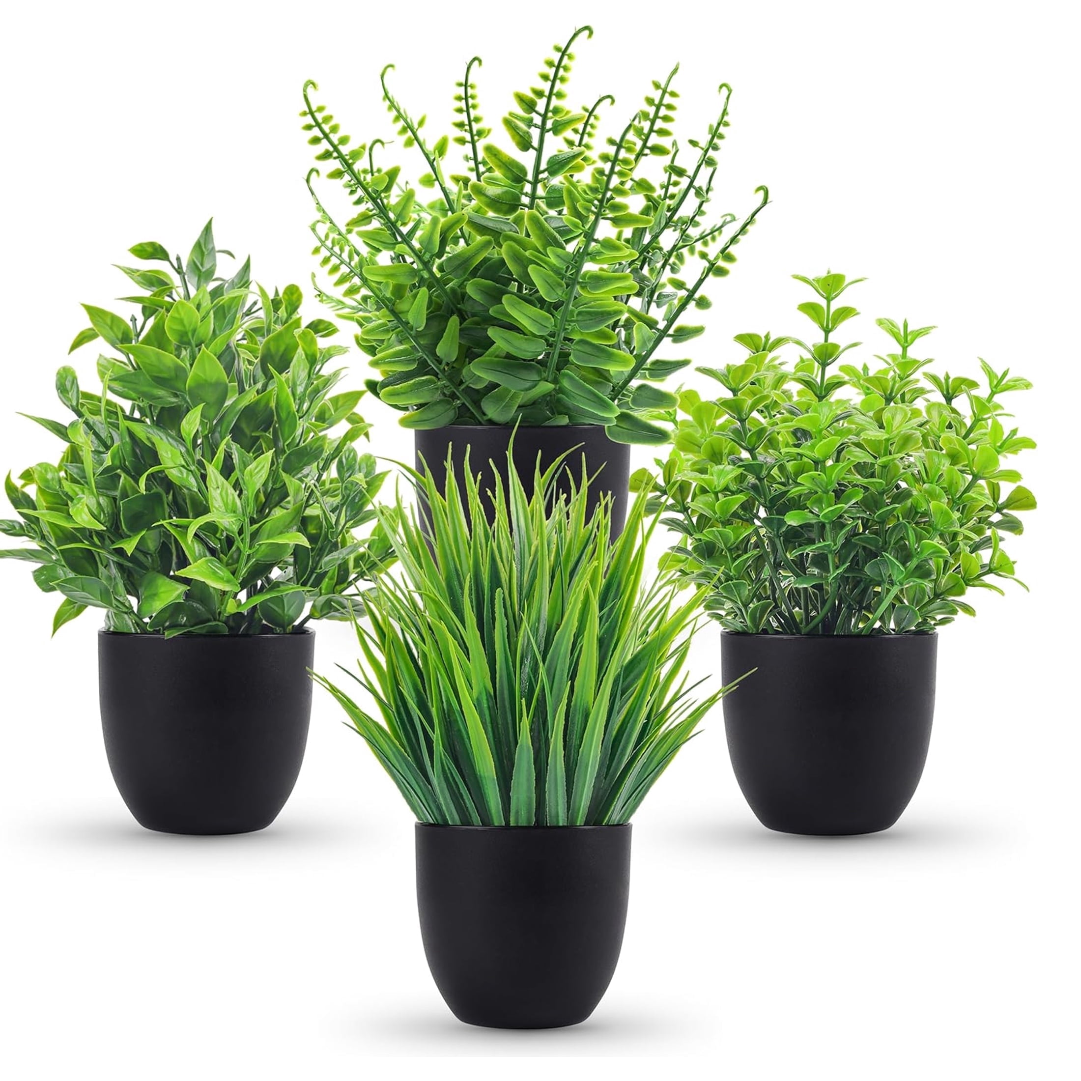 4 Packs Fake Plants Artificial Plants Small Black Bathroom Accessories for Bathroom Home Kitchen Coffee Table Office Desk Decor Indoor