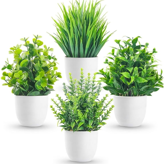 4 Packs Fake Plants Mini Artificial Greenery Faux Plants Indoor for Home Office Farmhouse Bathroom Decor