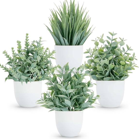 4 Packs Fake Plants Mini Artificial Greenery Faux Plants Indoor for Home Office Farmhouse Bathroom Decor