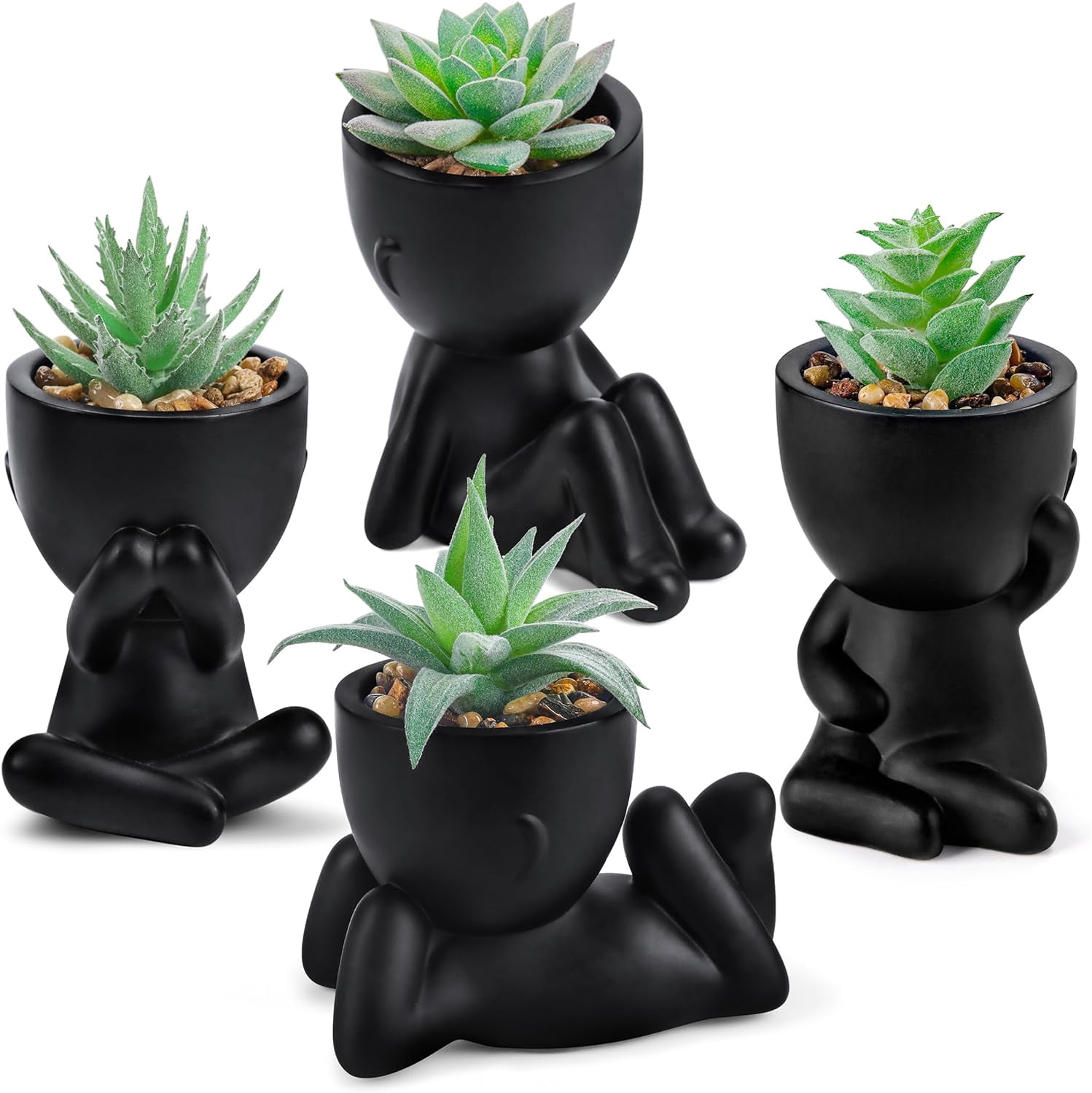 4 Packs Fake Plants Succulents Plants Artificial in Pots for Black ...
