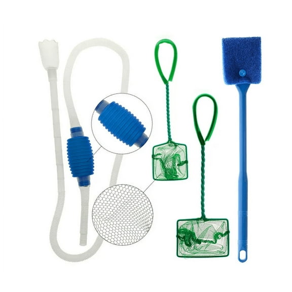 4 Packs Fish Tank Cleaning Tools Kit - Aquarium Cleaner Fish Net Siphon Gravel Brush Algae Aquarium Vacuum Scrubber