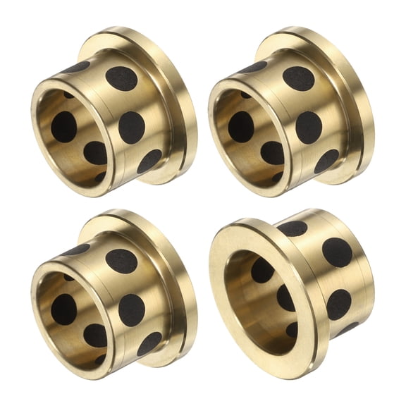4 Packs Flange Sleeve Bearings 16mm Bore x 20mm OD x 10mm Height, Wrapped Oilless Flange Bushings Brass Graphite