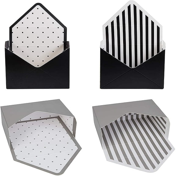 4 Packs Florist Bouquet Packaging Envelope Gift Boxes 4 Assorted Colors Stripe/Polka Dot Folding Carton Gift Boxes Jewelry Small Boxes