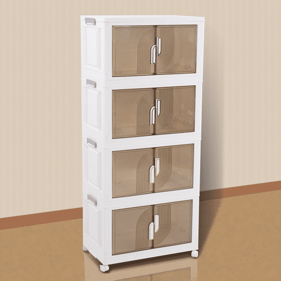 4 Packs Foldable Storage Bins with Lids, Stackable Storage Bins with Doors and Wheels, Magnetic Dual-Opening Doors, Storage Containers for Bedroom, Living Room, Closet, Laundry, Toy