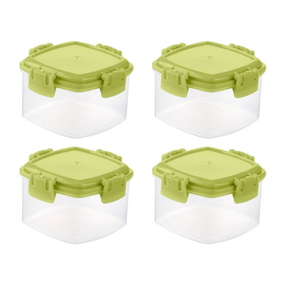 4 Packs Food-Grade Mini Square Airtight Storage Containers,Leakproof Clasp Lid Clear Plastic Spice Seasoning Jars,For Kitchen Pantry Bento Picnic Travel(Green)