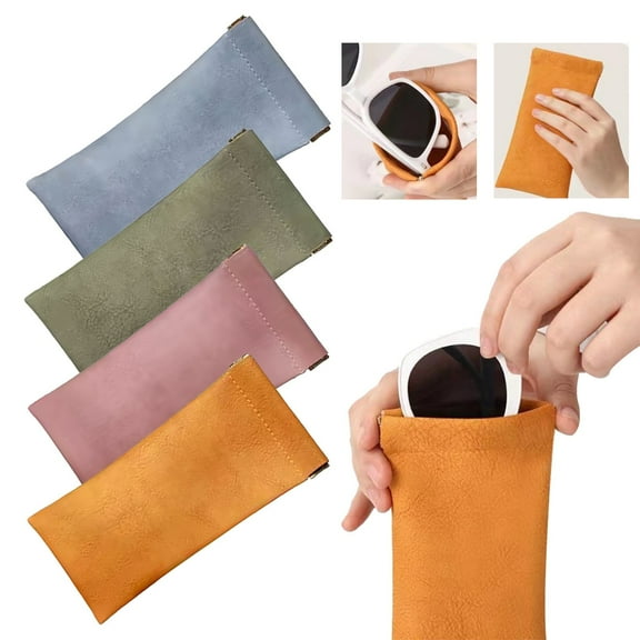4 Packs Glasses Case Soft Case Portable Top Leather Glasses Case Anti Scratch Case for Women MenAutomatic closing glasses bag, one in each of four colors