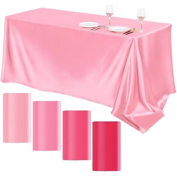 4 Packs Gradient Pink Satin Tablecloth 102 x 58 Inch Overlay Satin Table Cover Rectangle Bright Silk Tablecloth Smooth Fabric Table Decoration for Wedding Banquet Party Events